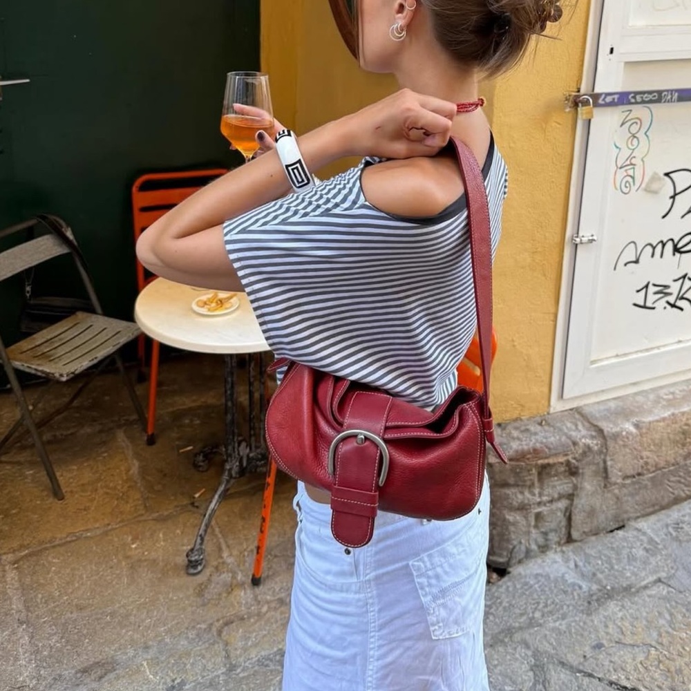 Christopher Kon red Leather Shoulder Bag vintage buckle